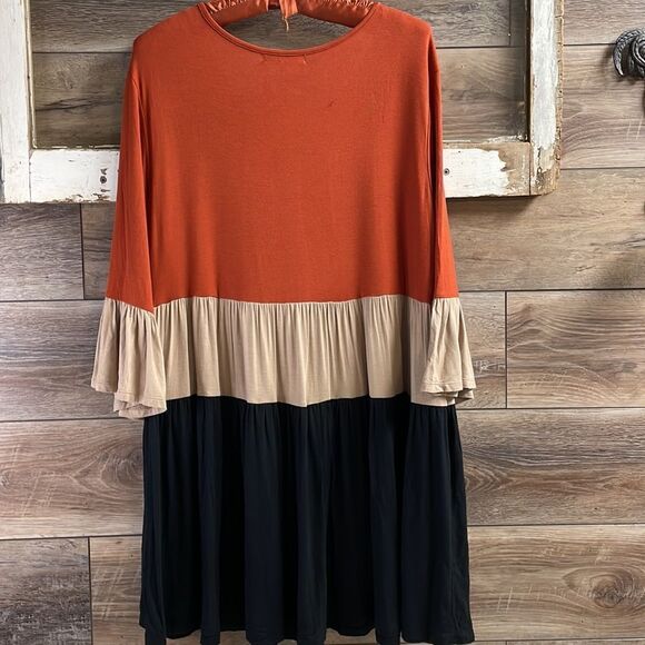 Indigo Soul Ladies Boho Casual Dress Tunic Size L, Rust,Tan&Black,New with Tags - Picture 5 of 7
